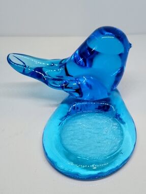 VTG Bluebird Of Happiness Candle Holder Lee Ward 1991 Titan Glass Cobalt Blue